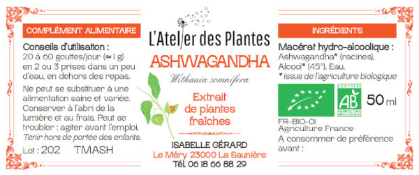 Complément alimentaire Ashwagandha - Extrait de plantes fraîches