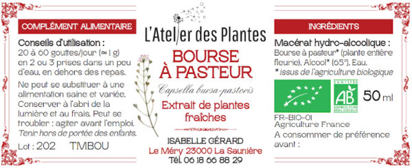 Complément alimentaire Bourse à Pasteur - Extrait de plantes fraîches