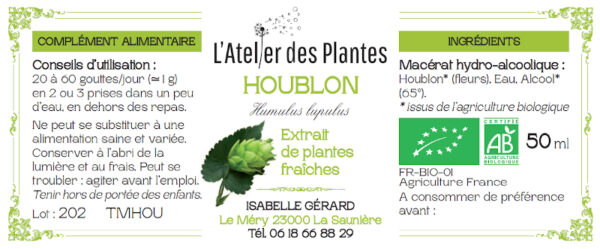 Complément alimentaire Houblon - Extrait de plantes fraîches