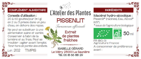Complément alimentaire Pissenlit - Extrait de plantes fraîches